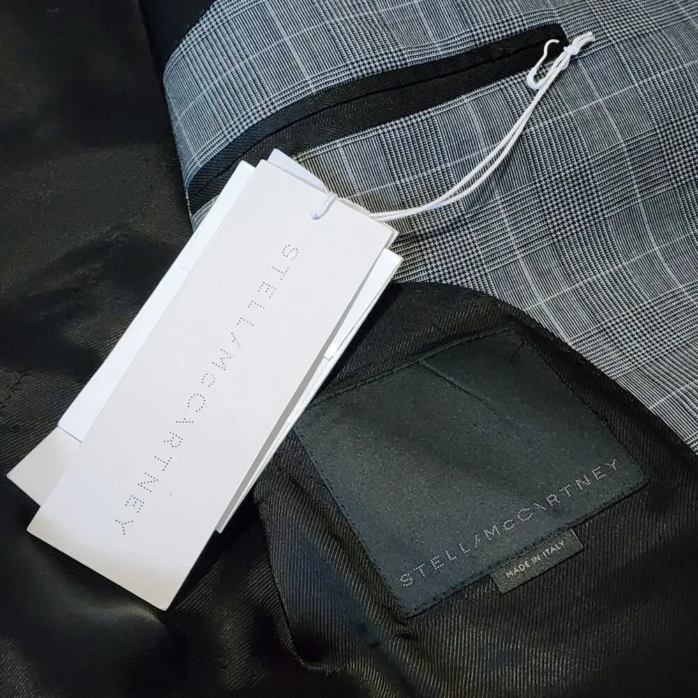 NEW Stella McCartney Bruno Wool Two Button Plaid Blazer Gray Blue Size 50/40R